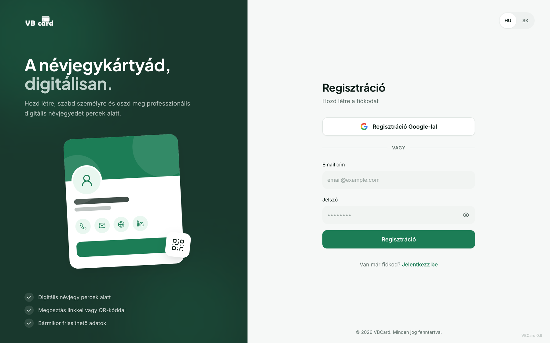 VBCard regisztráció