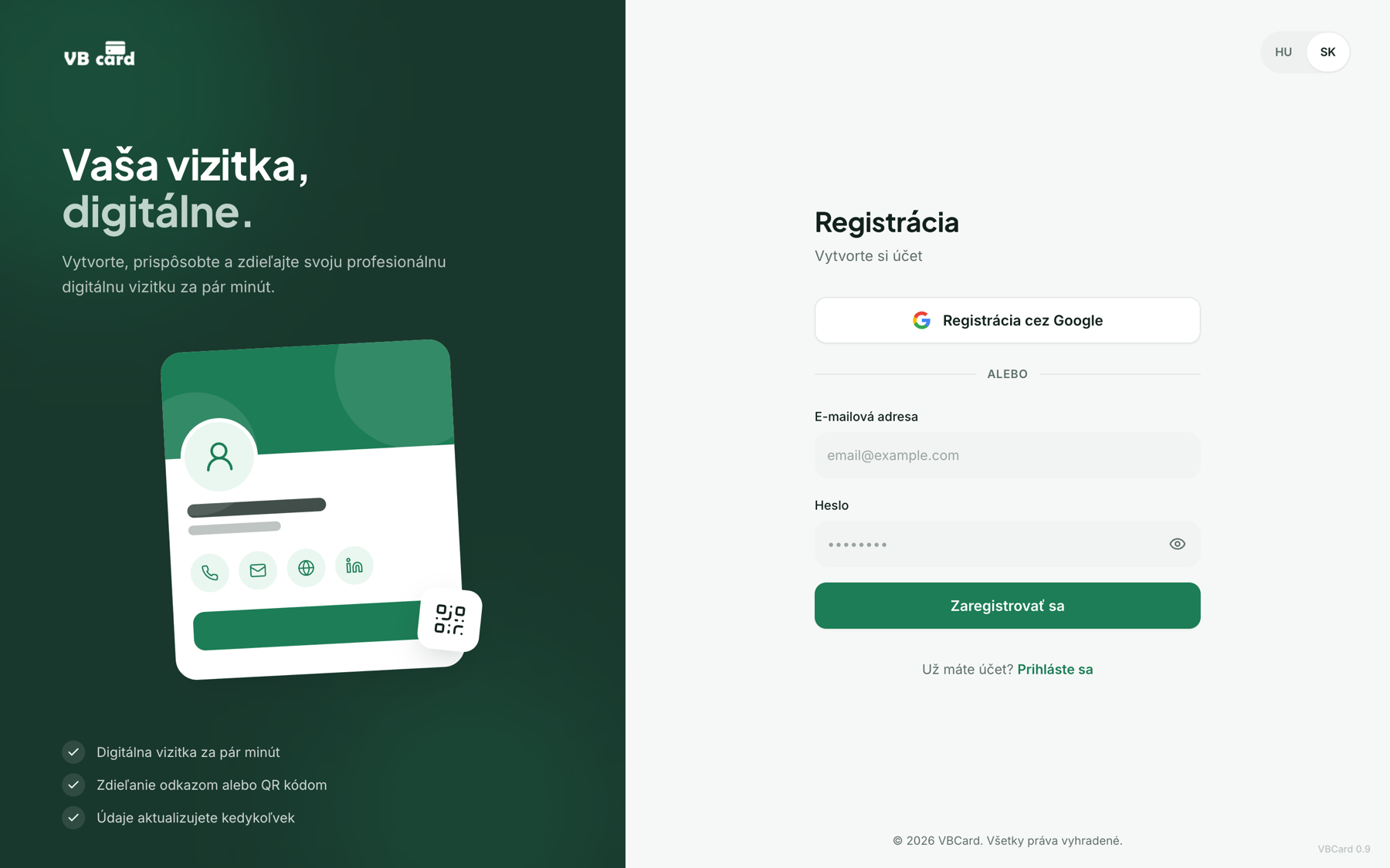 VBCard registrácia