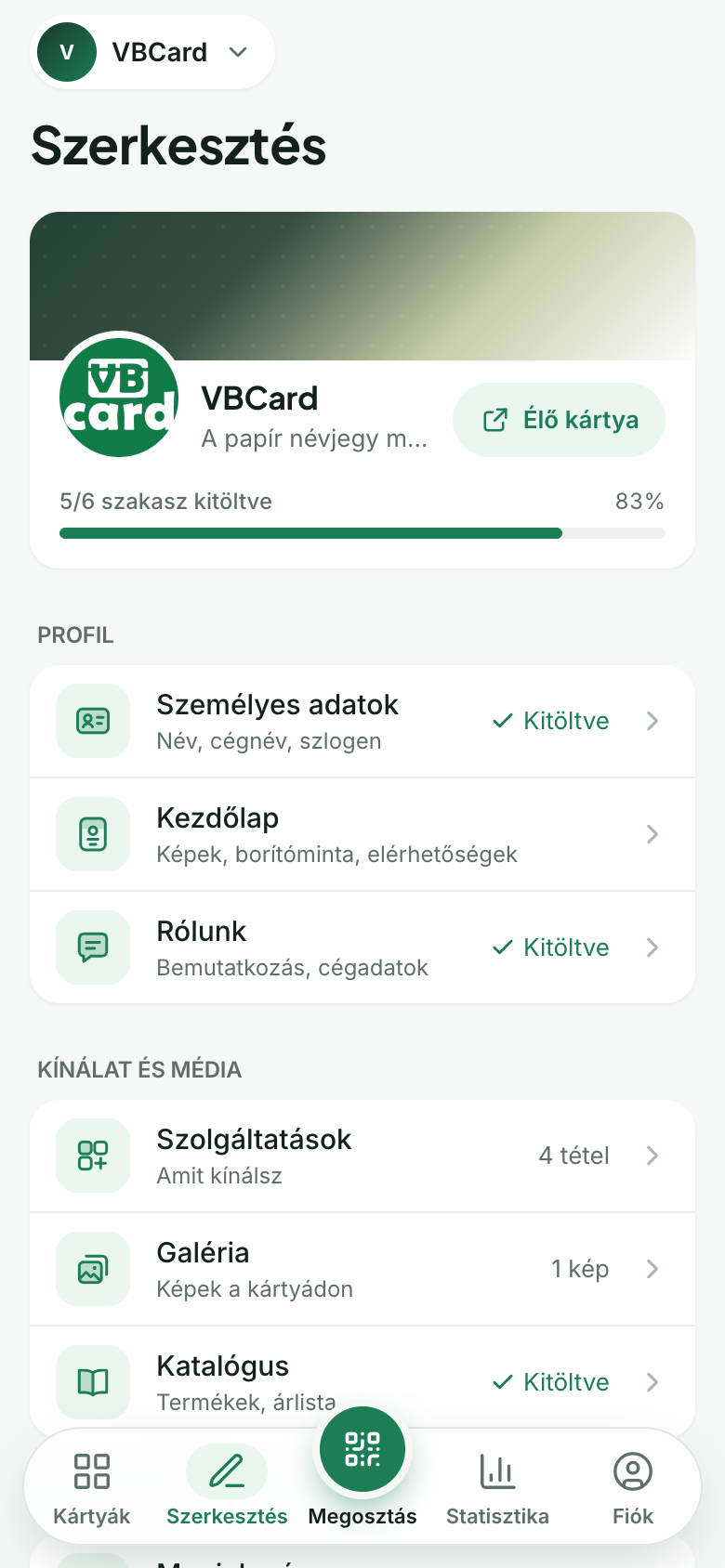 A szerkesztő mobilon, lebegő alsó navigációs sávval