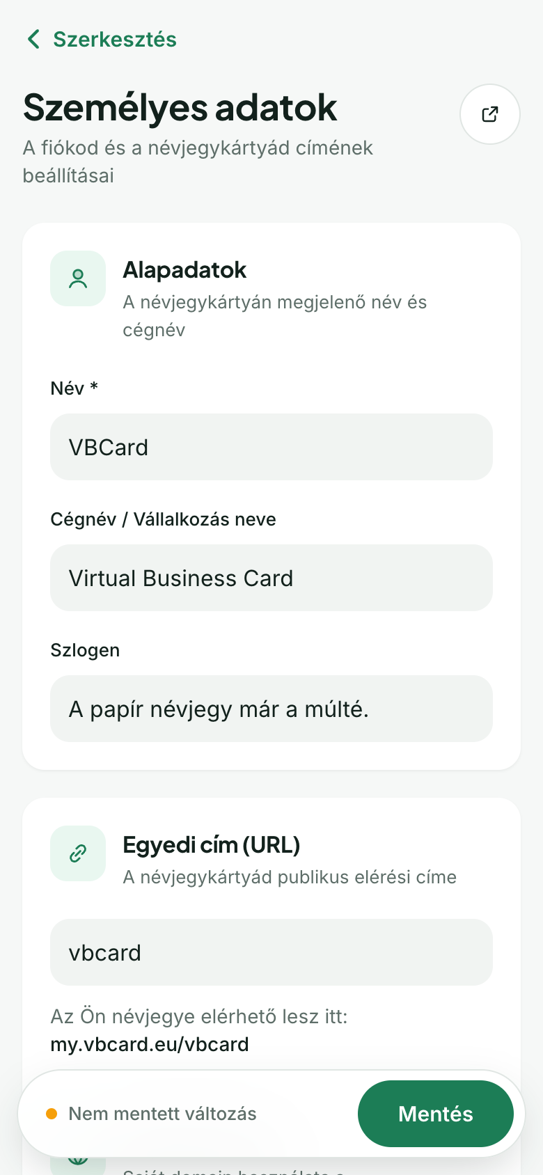 Mentés sáv mobilon: Nem mentett változás és Mentés gomb