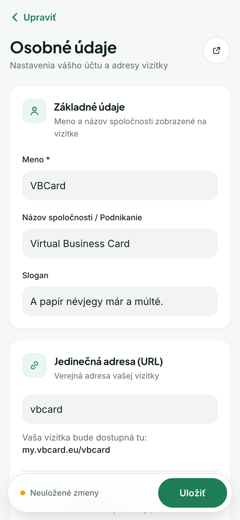 Panel ukladania na mobile: Neuložené zmeny a tlačidlo Uložiť